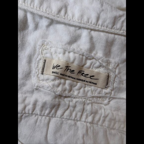 Free People Top Small Womens White Button Cropped Linen Button Front - Picture 6 of 7